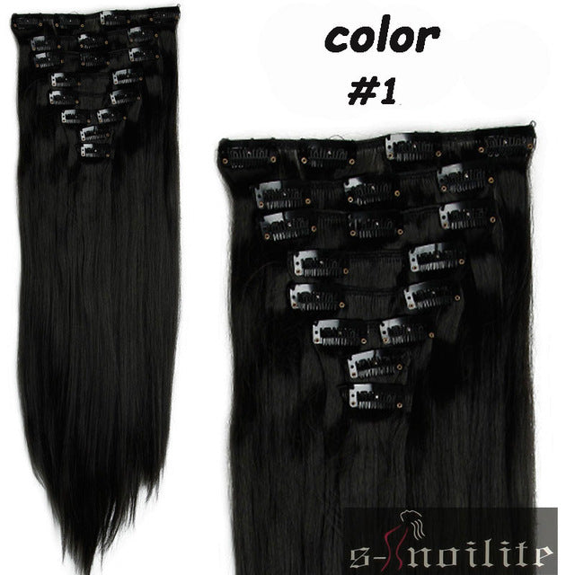 8pcs long 24 inches striaght real thick full head clip in on hair extensions natural synthetic hairpieces for human