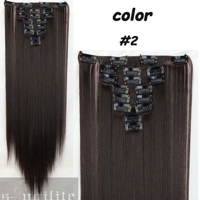 8pcs long 24 inches striaght real thick full head clip in on hair extensions natural synthetic hairpieces for human