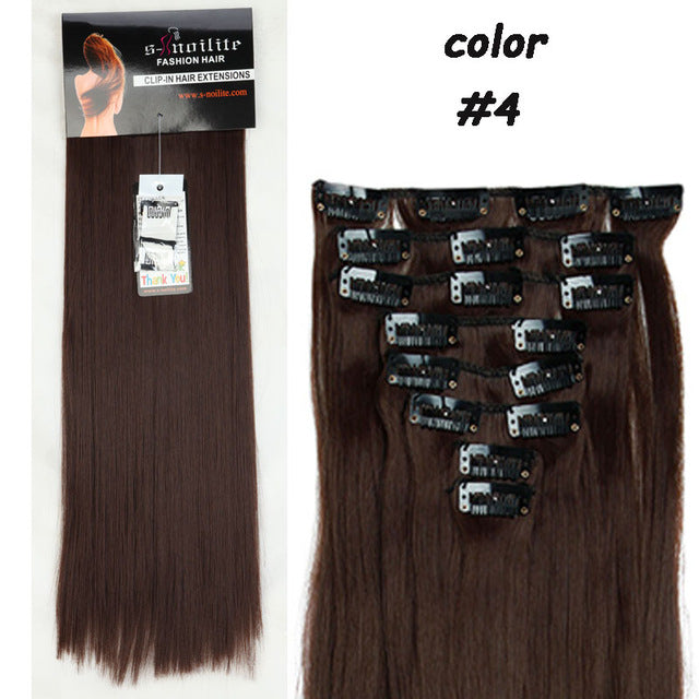 8pcs long 24 inches striaght real thick full head clip in on hair extensions natural synthetic hairpieces for human