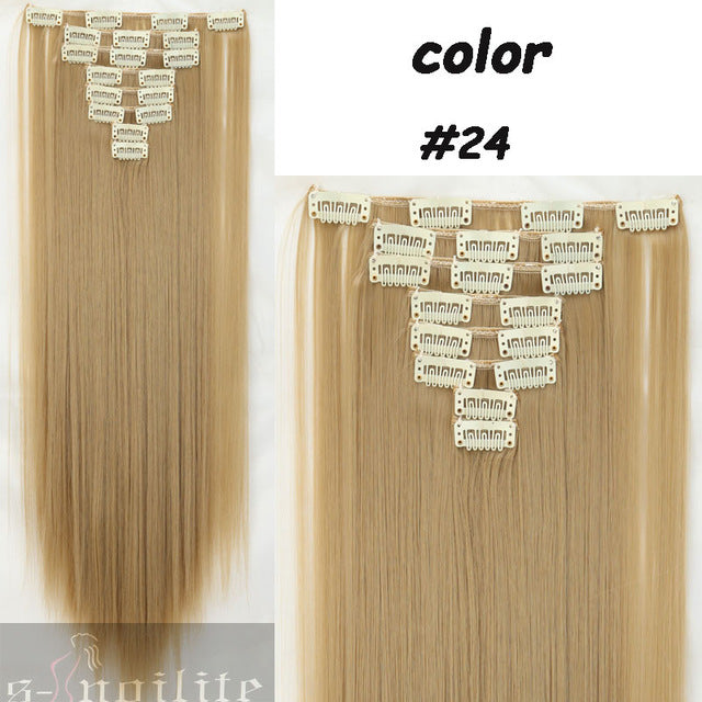 8pcs long 24 inches striaght real thick full head clip in on hair extensions natural synthetic hairpieces for human