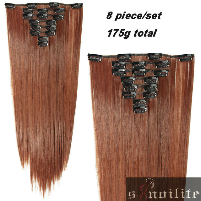 8pcs long 24 inches striaght real thick full head clip in on hair extensions natural synthetic hairpieces for human