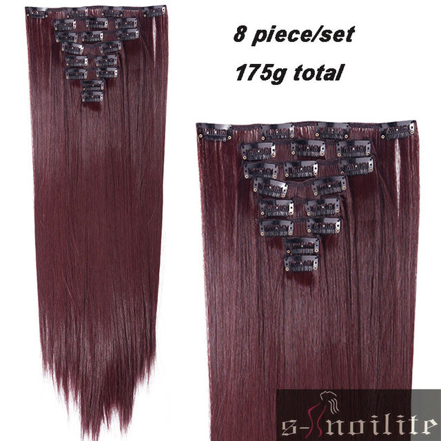 8pcs long 24 inches striaght real thick full head clip in on hair extensions natural synthetic hairpieces for human