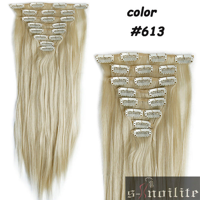 8pcs long 24 inches striaght real thick full head clip in on hair extensions natural synthetic hairpieces for human