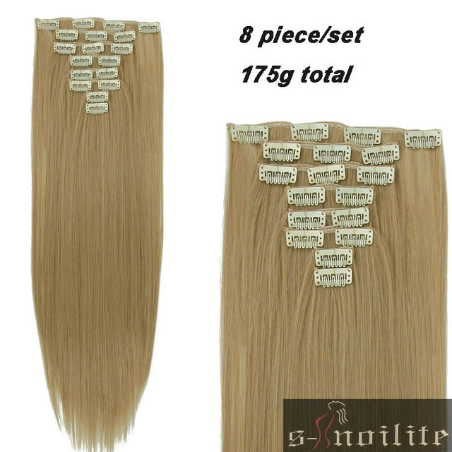 8pcs long 24 inches striaght real thick full head clip in on hair extensions natural synthetic hairpieces for human