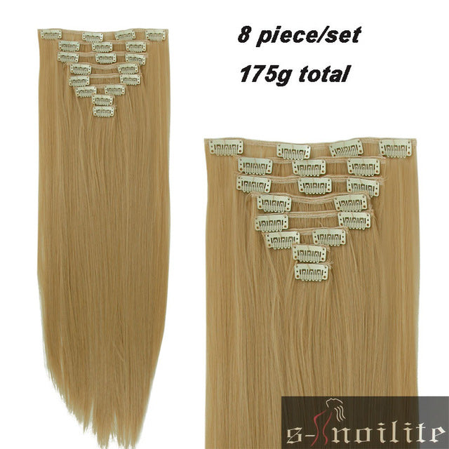 8pcs long 24 inches striaght real thick full head clip in on hair extensions natural synthetic hairpieces for human