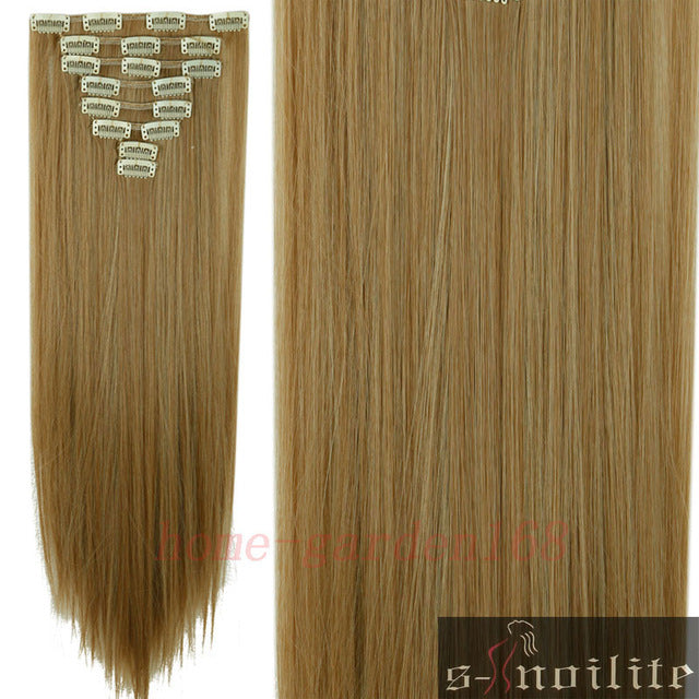 8pcs long 24 inches striaght real thick full head clip in on hair extensions natural synthetic hairpieces for human