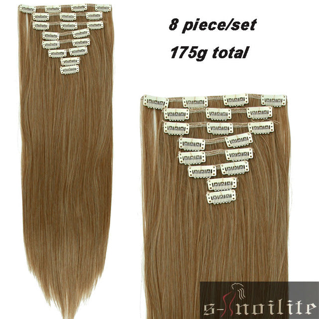 8pcs long 24 inches striaght real thick full head clip in on hair extensions natural synthetic hairpieces for human