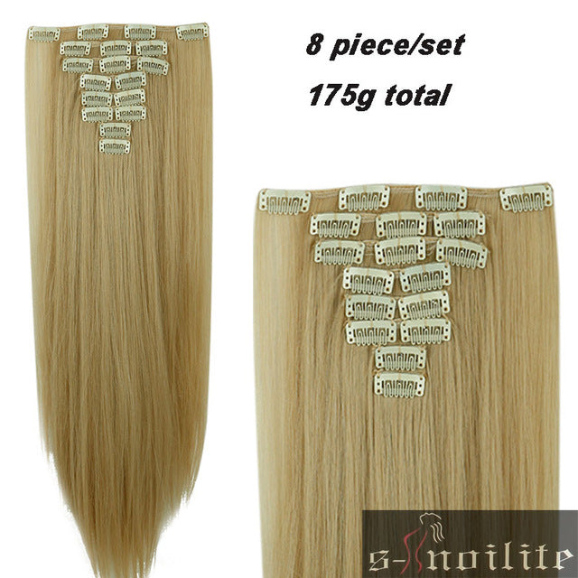 8pcs long 24 inches striaght real thick full head clip in on hair extensions natural synthetic hairpieces for human