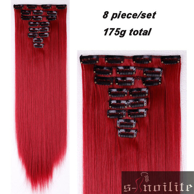 8pcs long 24 inches striaght real thick full head clip in on hair extensions natural synthetic hairpieces for human