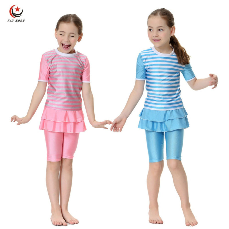 new girls muslim swimwears swim shorts two-piece swimsuits islamic children arab islam beach wear swim suits burkinis surf pants