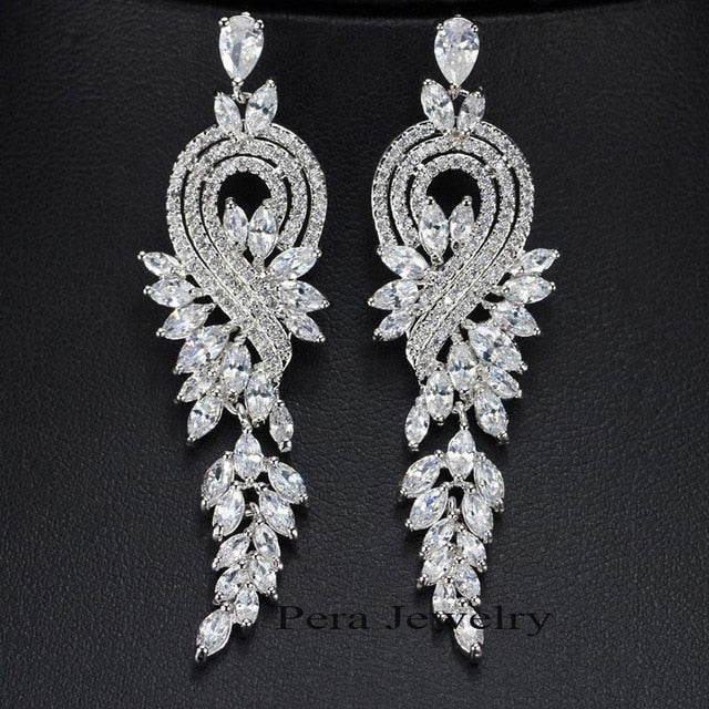 luxury royal right and left asymmetric design women party jewelry big marquise long drop cubic zirconia blue earrings white