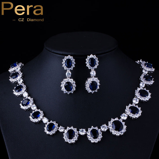 cz big round cubic zirconia luxury bridal wedding jewelry set blue