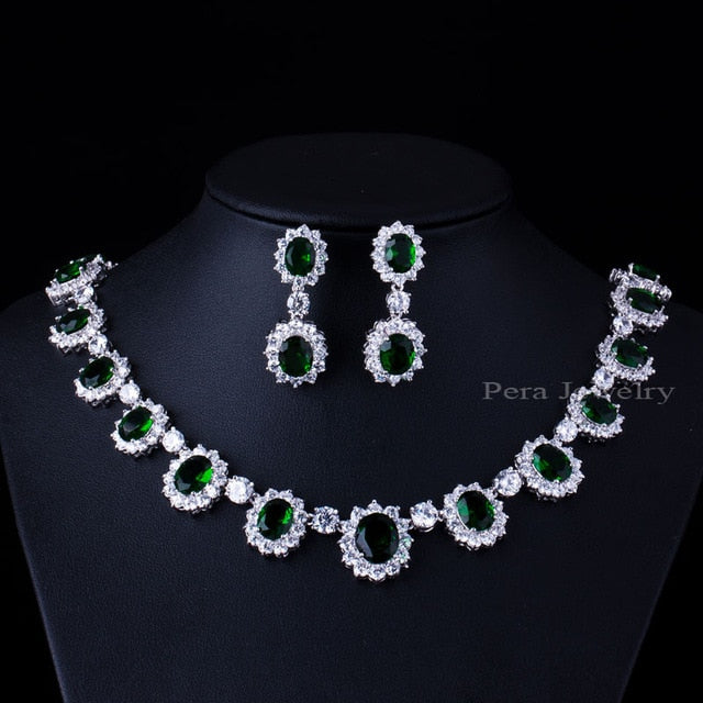 cz big round cubic zirconia luxury bridal wedding jewelry set green
