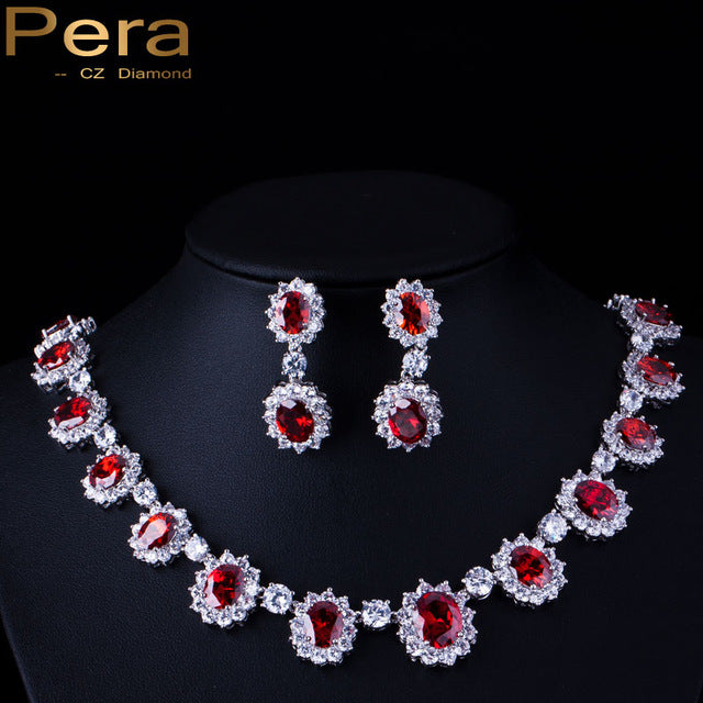 cz big round cubic zirconia luxury bridal wedding jewelry set red