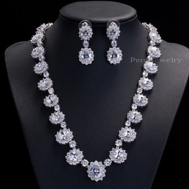 cz big round cubic zirconia luxury bridal wedding jewelry set white