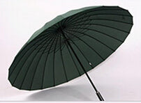 top quality 24 rib firm solid windproof long straight handle anti-uv  sun/rain stick large outdoor umbrella manual big parasol deep green