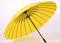 top quality 24 rib firm solid windproof long straight handle anti-uv  sun/rain stick large outdoor umbrella manual big parasol yellow
