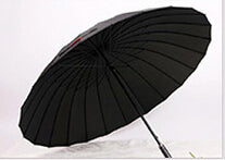 top quality 24 rib firm solid windproof long straight handle anti-uv  sun/rain stick large outdoor umbrella manual big parasol black