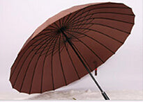 top quality 24 rib firm solid windproof long straight handle anti-uv  sun/rain stick large outdoor umbrella manual big parasol brown