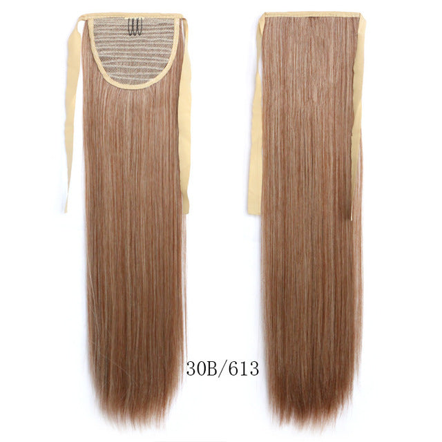 feibin tie on ponytail hair extension tail hairpiece long straight synthetic women's hair #1b / 24inches