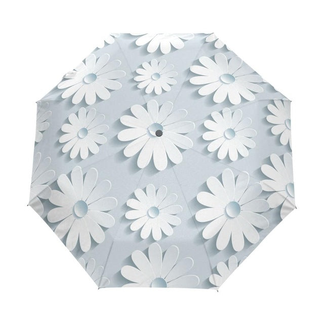 full automatic 3d floral guarda chuva white chinese sun umbrella 3 folding umbrella rain women anti uv outdoor travel sombrinha item6 / china