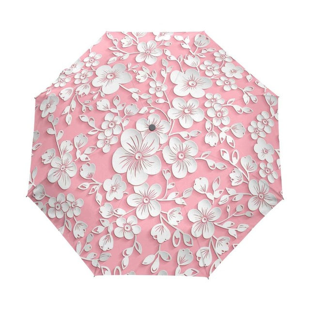 full automatic 3d floral guarda chuva white chinese sun umbrella 3 folding umbrella rain women anti uv outdoor travel sombrinha item7 / china
