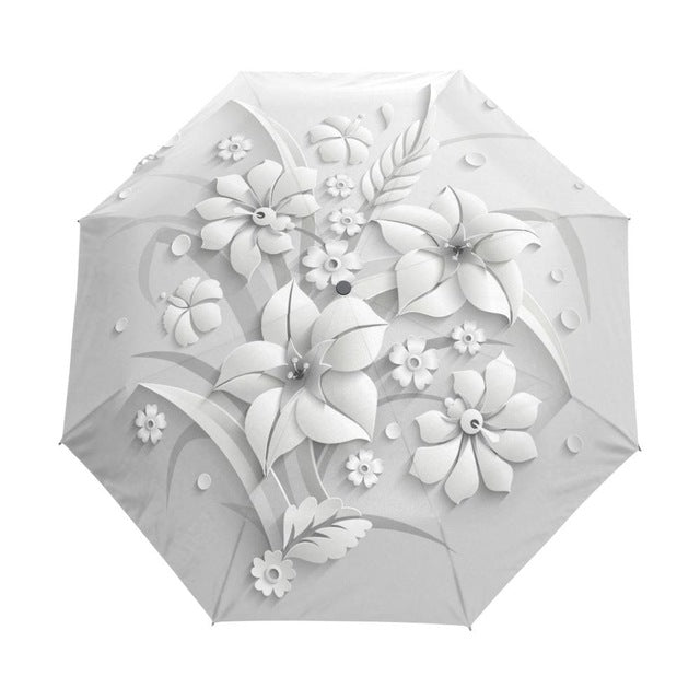 full automatic 3d floral guarda chuva white chinese sun umbrella 3 folding umbrella rain women anti uv outdoor travel sombrinha item10 / china