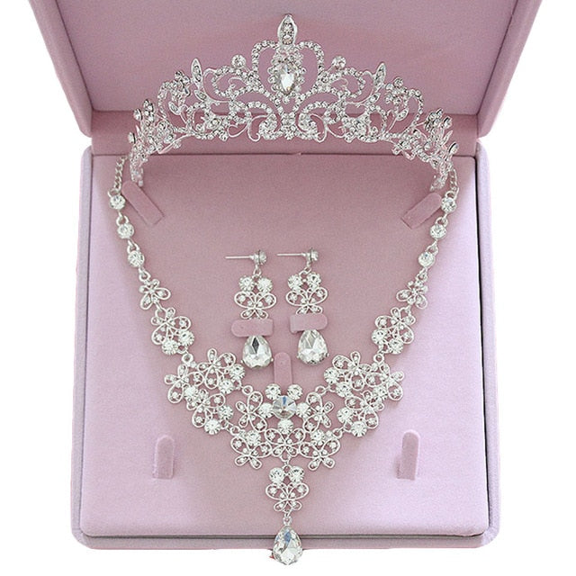 crystal bridal jewelry sets tiara crown earring necklace default title