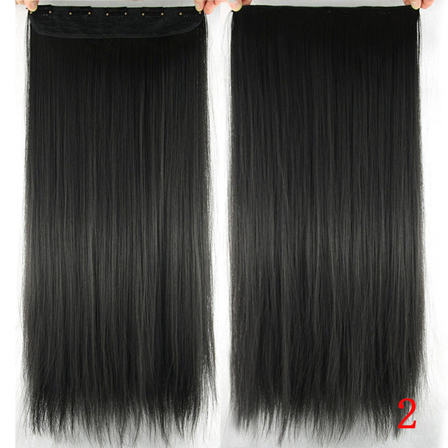 60cm long straight women clip in hair extensions black brown high tempreture synthetic hair piece #2 / 24inches
