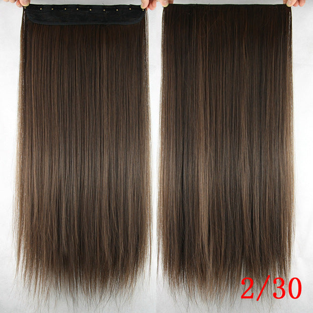 60cm long straight women clip in hair extensions black brown high tempreture synthetic hair piece 4/30hl / 24inches