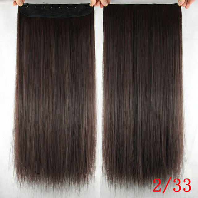 60cm long straight women clip in hair extensions black brown high tempreture synthetic hair piece nc/4hl / 24inches