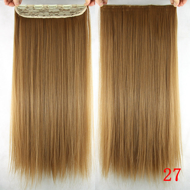 60cm long straight women clip in hair extensions black brown high tempreture synthetic hair piece #27 / 24inches