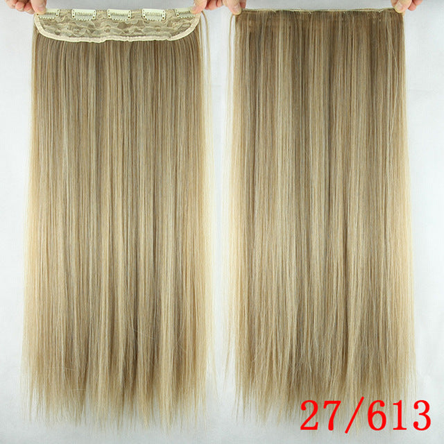 60cm long straight women clip in hair extensions black brown high tempreture synthetic hair piece p27/613 / 24inches