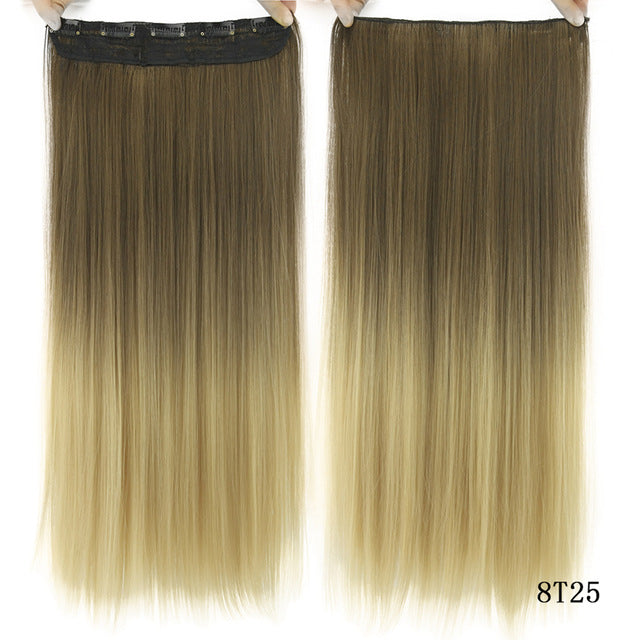 60cm long straight women clip in hair extensions black brown high tempreture synthetic hair piece 1b/deep grey / 24inches