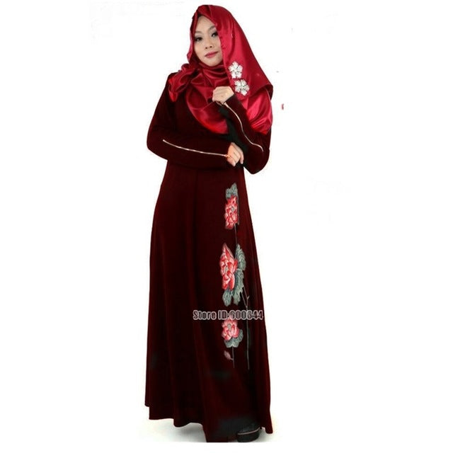 muslim women long sleeve embroidery flower kaftan jilbab islamic muslim abaya women maxi long sleeve dress arab clothing robe