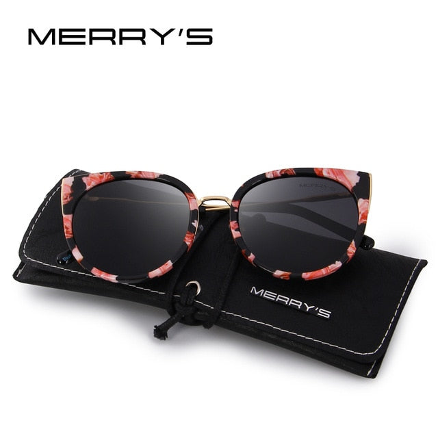 merry's women classic brand designer cat eye polarized sunglasses fashion sun glasses c05 flower