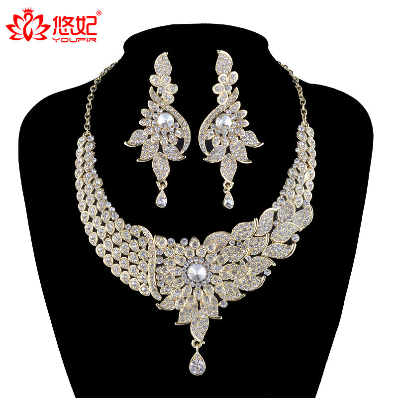 india style women wedding jewelry sets crystal necklace earrings set bridal jewelry
