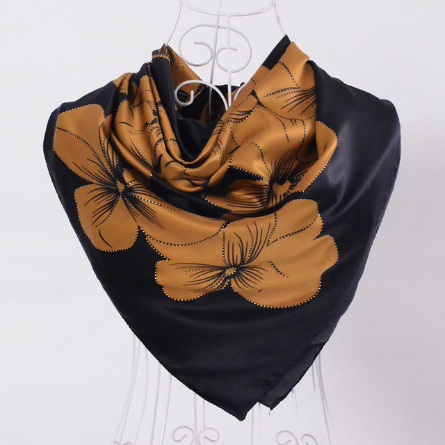 [bysifa] top grade satin square scarves wraps accessories ladies navy blue silk scarf shawl 100*100cm elegant turkey head scarf black