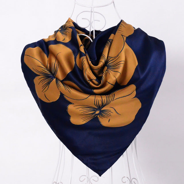[bysifa] top grade satin square scarves wraps accessories ladies navy blue silk scarf shawl 100*100cm elegant turkey head scarf navy blue