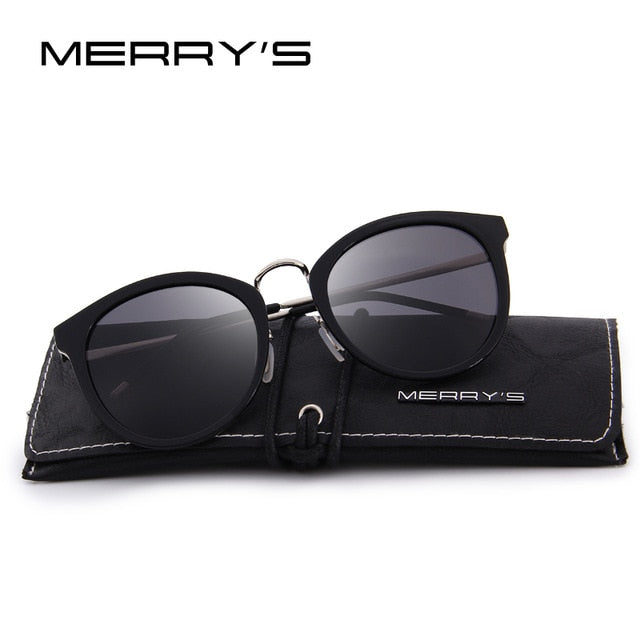 merry's women brand designer cat eye sunglasses fashion polarized sun glasses metal temple 100% uv protection c01 black
