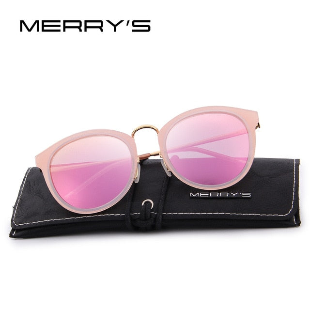 merry's women brand designer cat eye sunglasses fashion polarized sun glasses metal temple 100% uv protection c02 pink