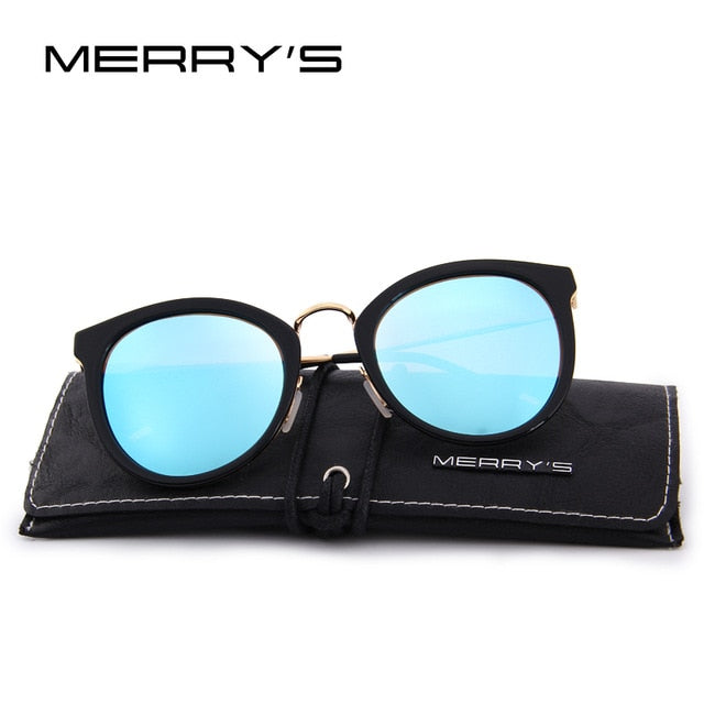 merry's women brand designer cat eye sunglasses fashion polarized sun glasses metal temple 100% uv protection c03 blue