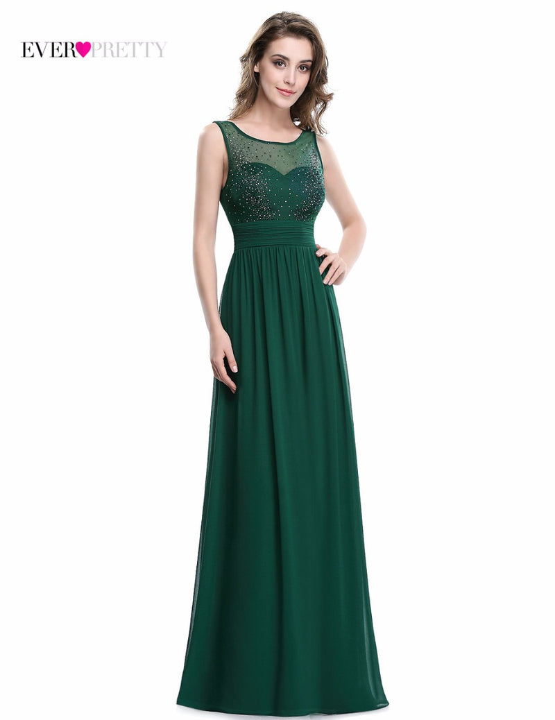 elegant long evening dress ever pretty ep08784 2017 real picture green chiffon a-line sleeveless beadings evening dresses