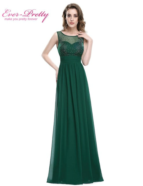 elegant long evening dress ever pretty ep08784 2017 real picture green chiffon a-line sleeveless beadings evening dresses
