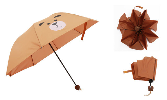 creative cute cartoon bear rabbit totoro villain children umbrella 3 folding pongee windproof rain umbrella for kids bear umbrella