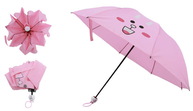 creative cute cartoon bear rabbit totoro villain children umbrella 3 folding pongee windproof rain umbrella for kids rabbit umbrella