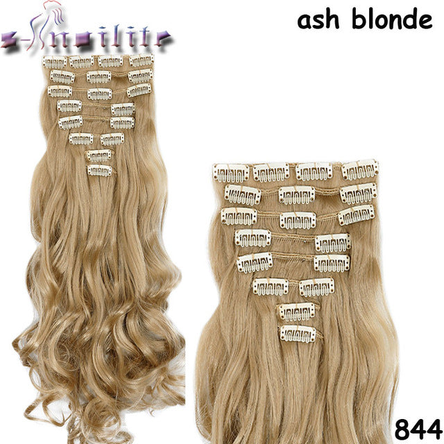 long 8pcs full head clip in on hair extensions 18clips in curly natural hairpieces synthetic fiber for women