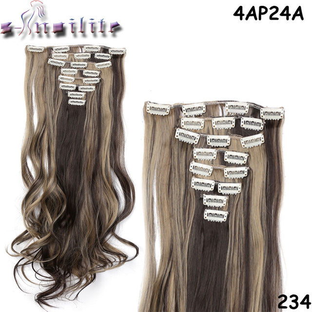 long 8pcs full head clip in on hair extensions 18clips in curly natural hairpieces synthetic fiber for women