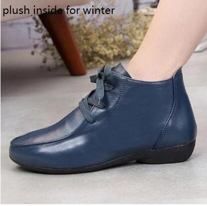 spring and autumn ankle boots genuine leather boots casual boots lace up women shoes leather winter