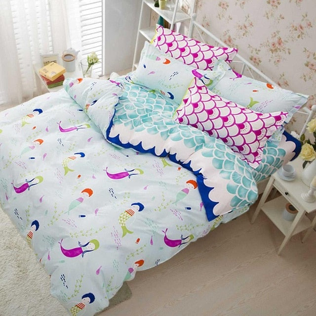 bedding sets for girls cute mermaid and scales pattern printed comforter set
